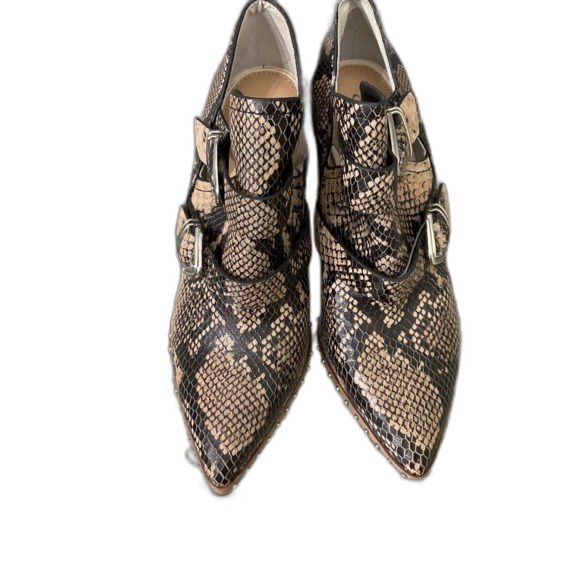 Gianni Bini Ankle Boot Size 7.5 Decie Snake Print Metal Block Heel buckles studs - Picture 3 of 12